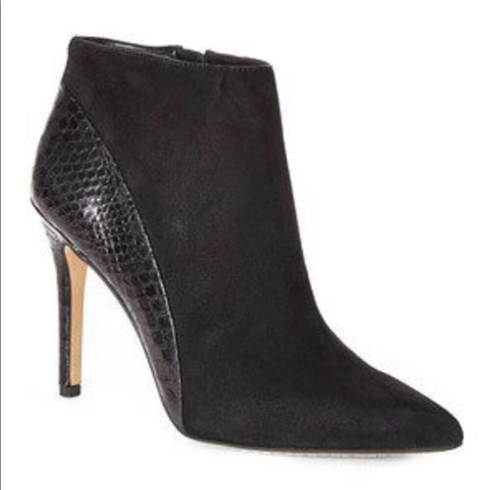 VINCE CAMUTO Brown Suede High Heel Snake Print Leather Ankle Boots SIZE 8.5
